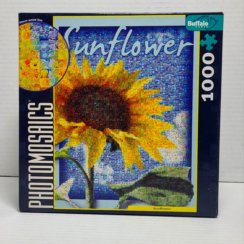 Buffalo Photomosaic Sunflower 1026 pieces 27"x20" Puzzle Complete w/Poster